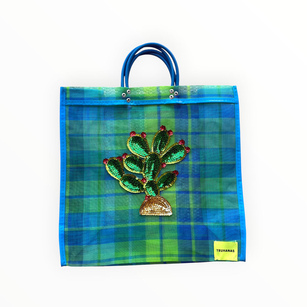 BOLSA TOTE MEDIANA CUADROS VERDE CACTUS