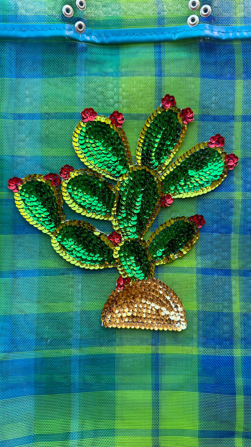 BOLSA TOTE MEDIANA CUADROS VERDE CACTUS