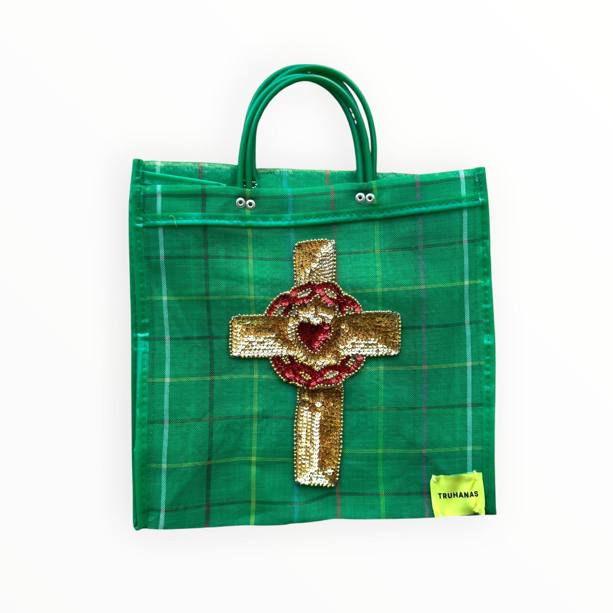 BOLSA TOTE MEDIANA CUADROS VERDE CRUZ