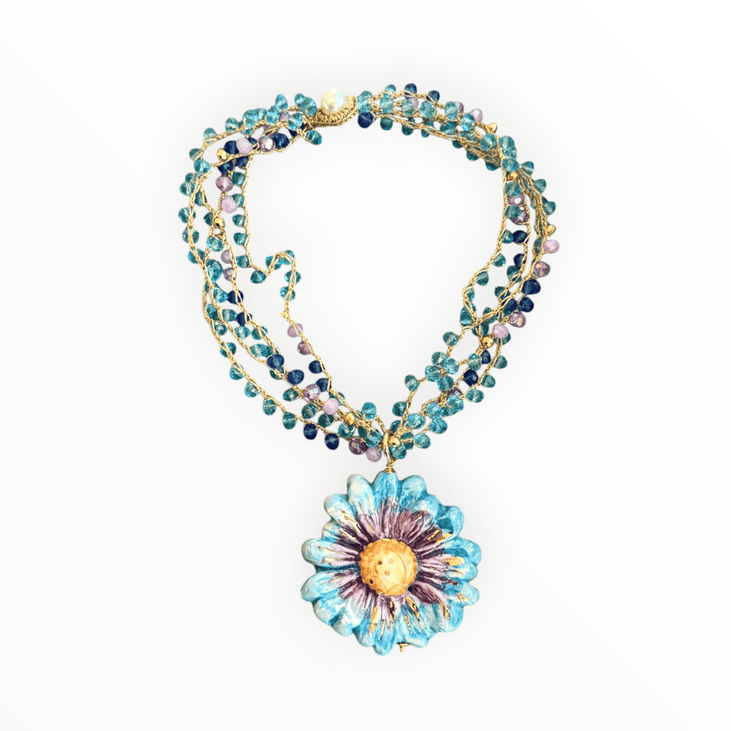 Collar flor azul